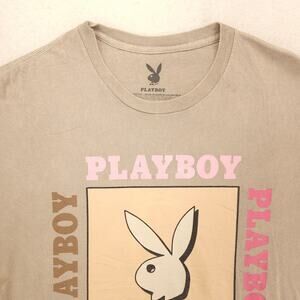 Playboy Graphic Casual Short Sleeve Crew Neck T Shirt Mens Size L Tan 16951